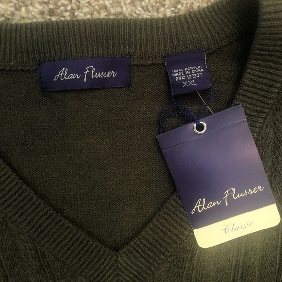 🇺🇸 Alan Flusser Olive V-Neck Long Sleeve Sweater, Size XXL - Picture 5 of 6
